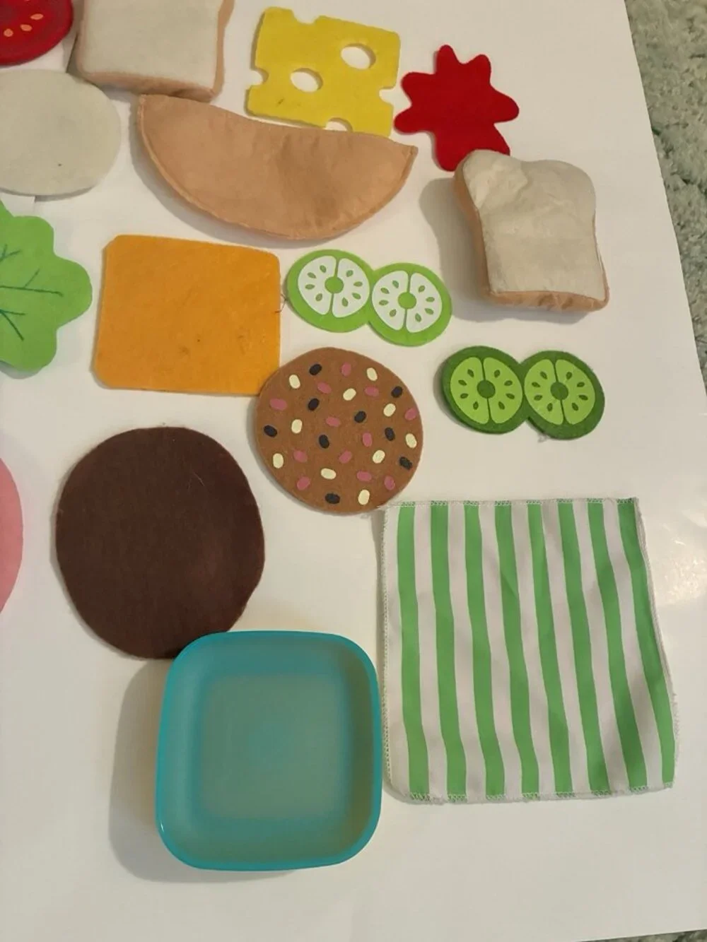 Felt Play Food Sandwich Burger Breakfast Lunch Pretend Kitchen Toy Lot 37 Pc